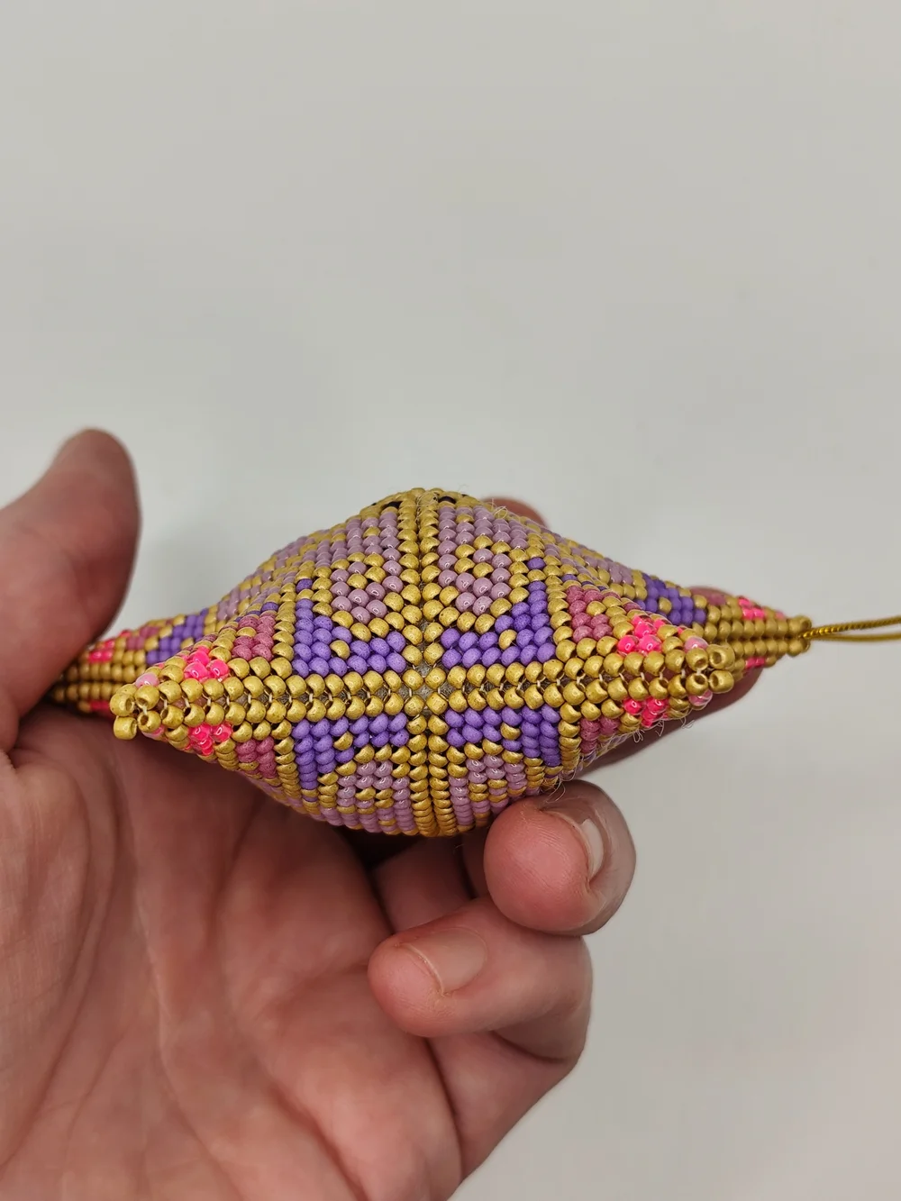 Handcrafted Gold, Purple & Pink Beaded Star Ornament
